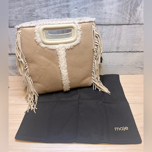 New MAJE NWT SHEEPSKIN SHERPAFRINGE CROSSBODY HANDBAG, NUDE/ NATURAL bag - Picture 9 of 15